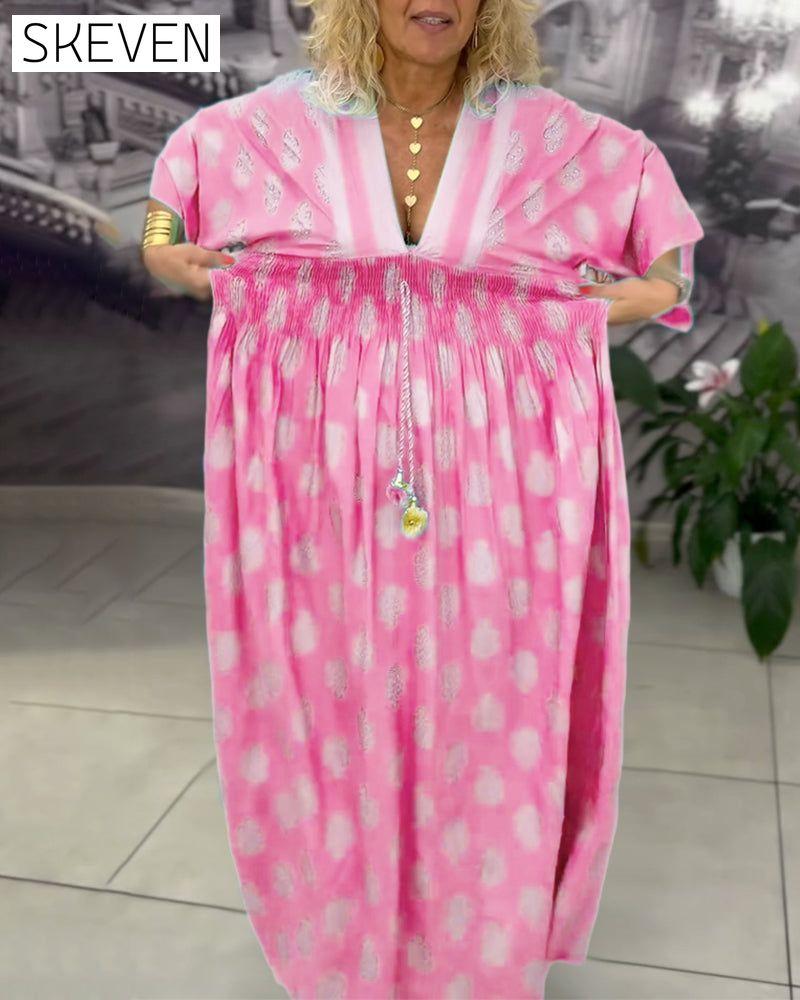 Loose Holiday Print Waist Maxi Dress