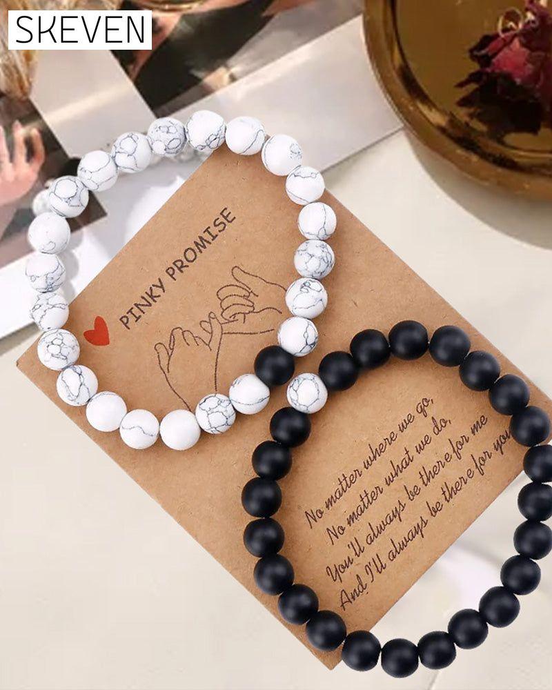 Black and white bead woven couple bracelet set Jewelry