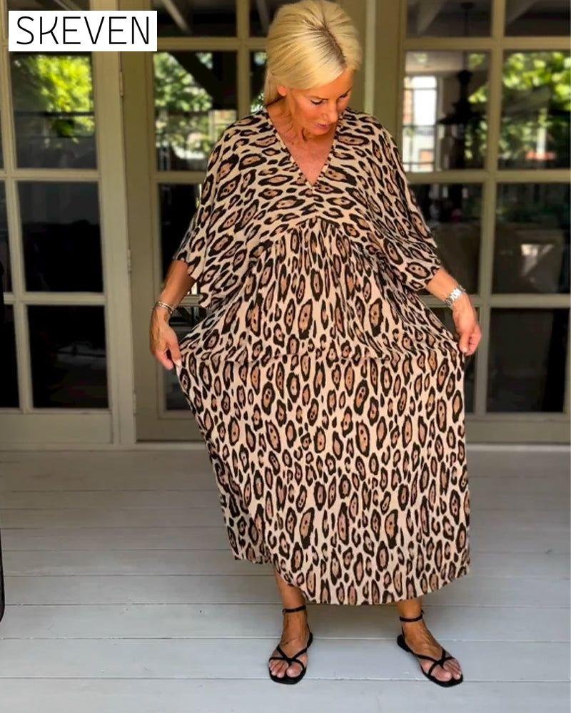 V-neck leopard print dress