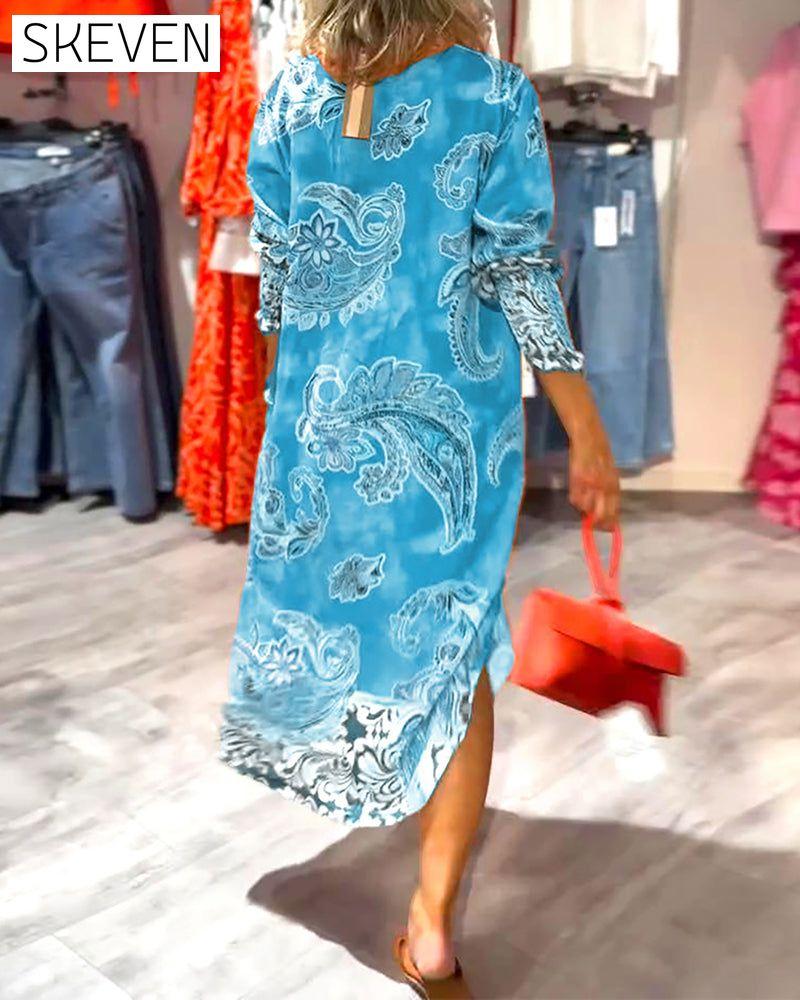 Kleid mit Stehkragen und langen Ärmeln, bedruckt mit Cashew-Print