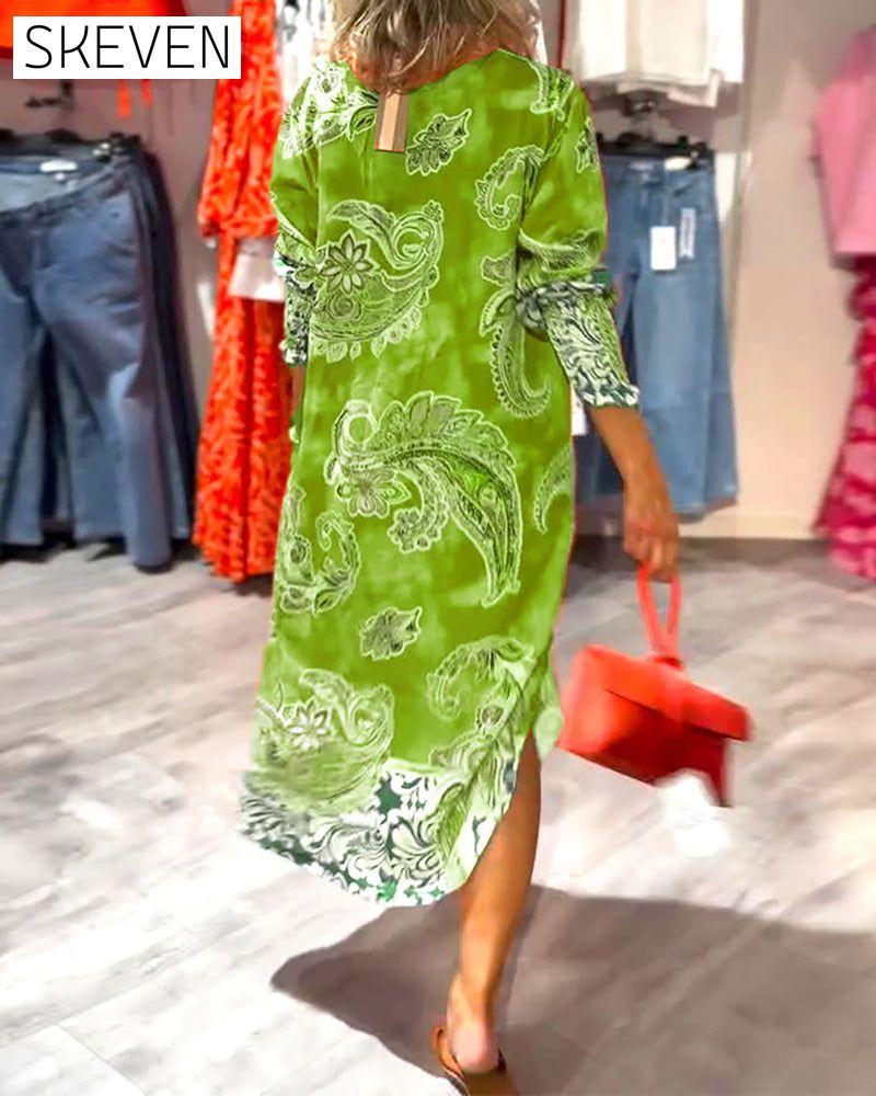 Kleid mit Stehkragen und langen Ärmeln, bedruckt mit Cashew-Print