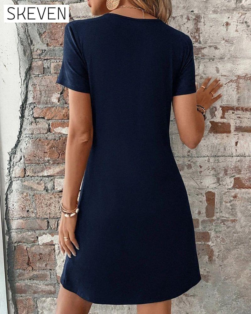 V Neck Twist Front Dress 23BF Casual Dresses Clothes Dresses Spring Summer