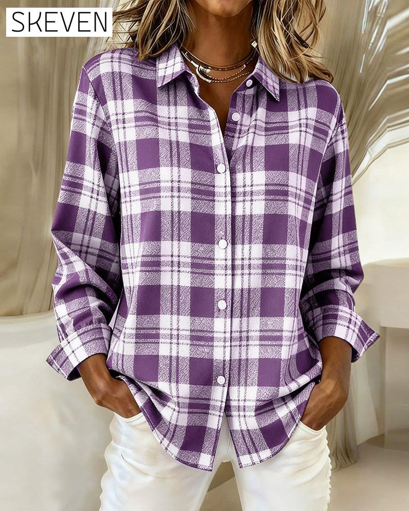 Plaid Fashionable Long-Sleeved Blouses
