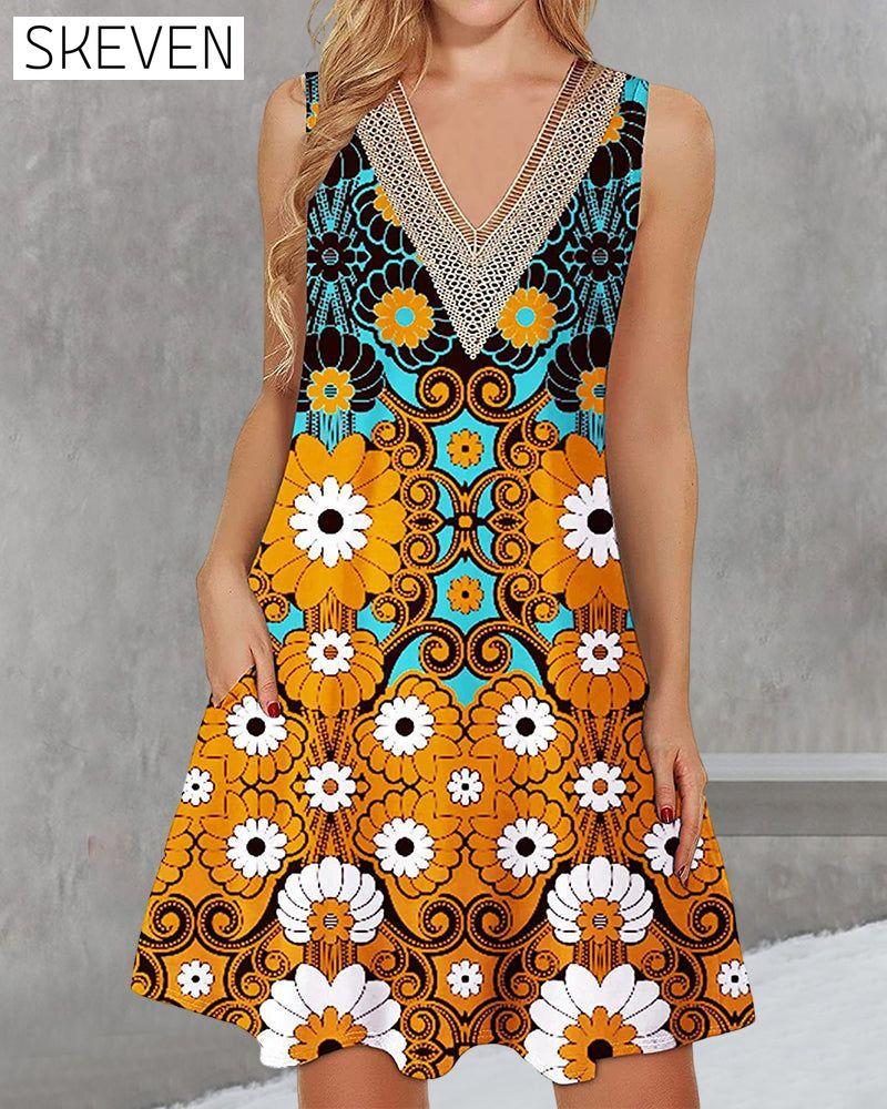 Ärmelloses Freizeitkleid mit V-Ausschnitt