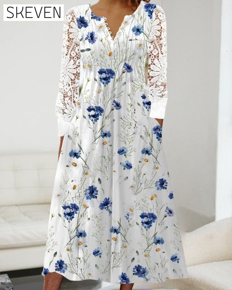 Lace Dress with Floral Print 23BF Casual Dresses Clothes Dresses SALE Spring Summer