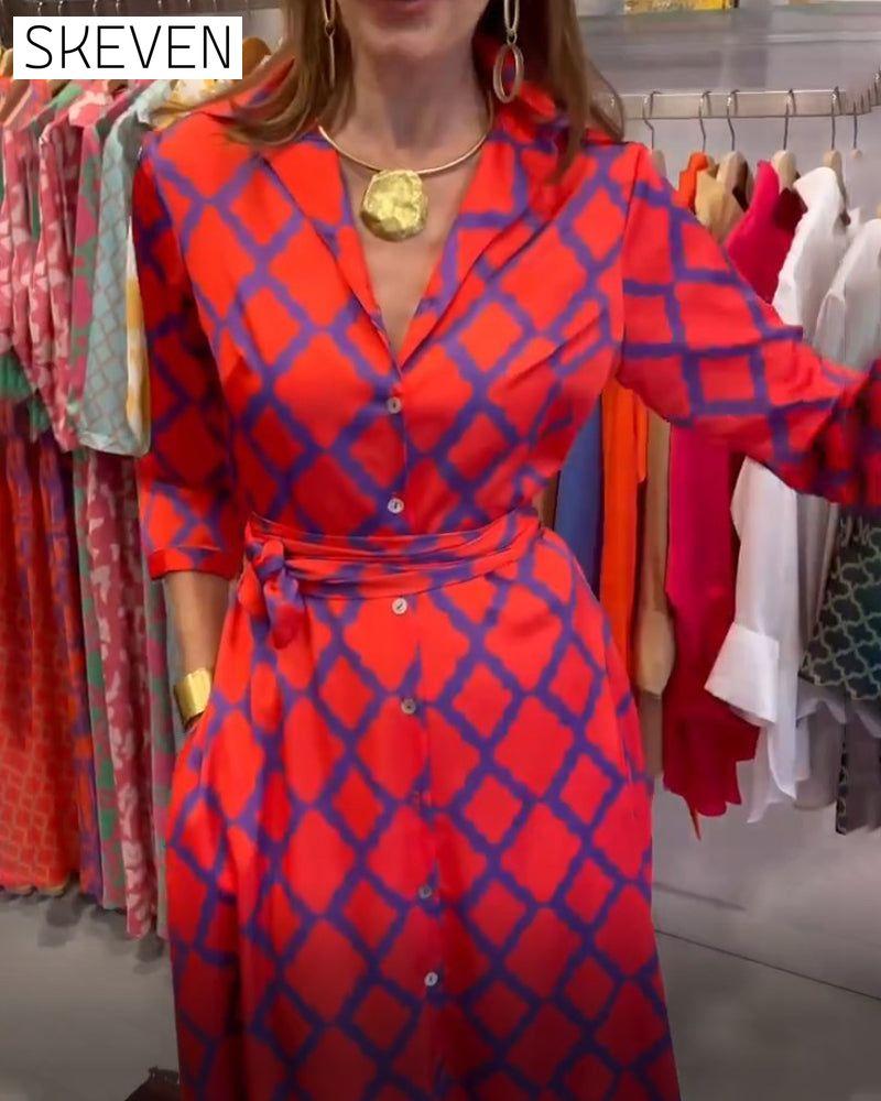 V-neck 3/4 sleeves Shirt Dress
