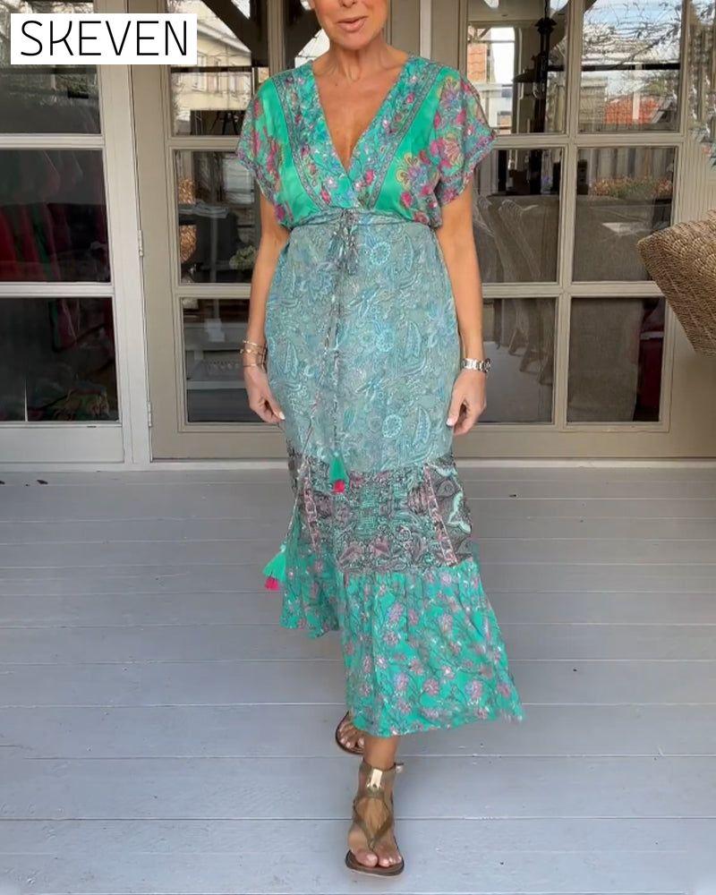 V-neck printed elegant dress