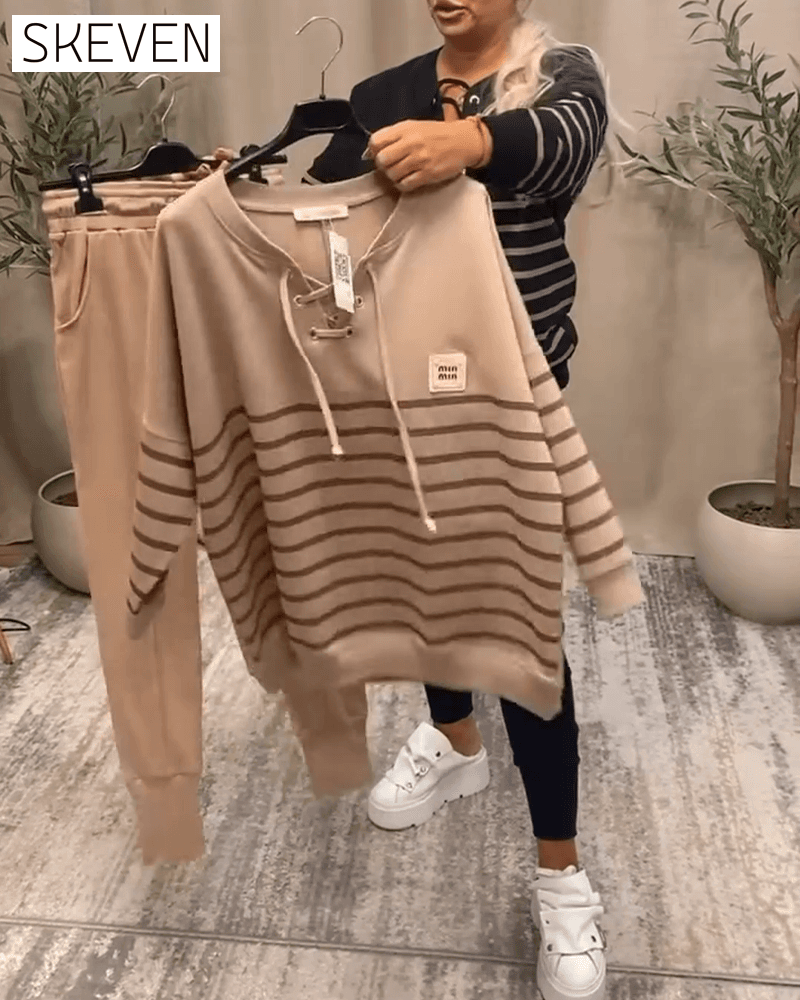 Casual Striped Ankle Sports Two-Piece Sets