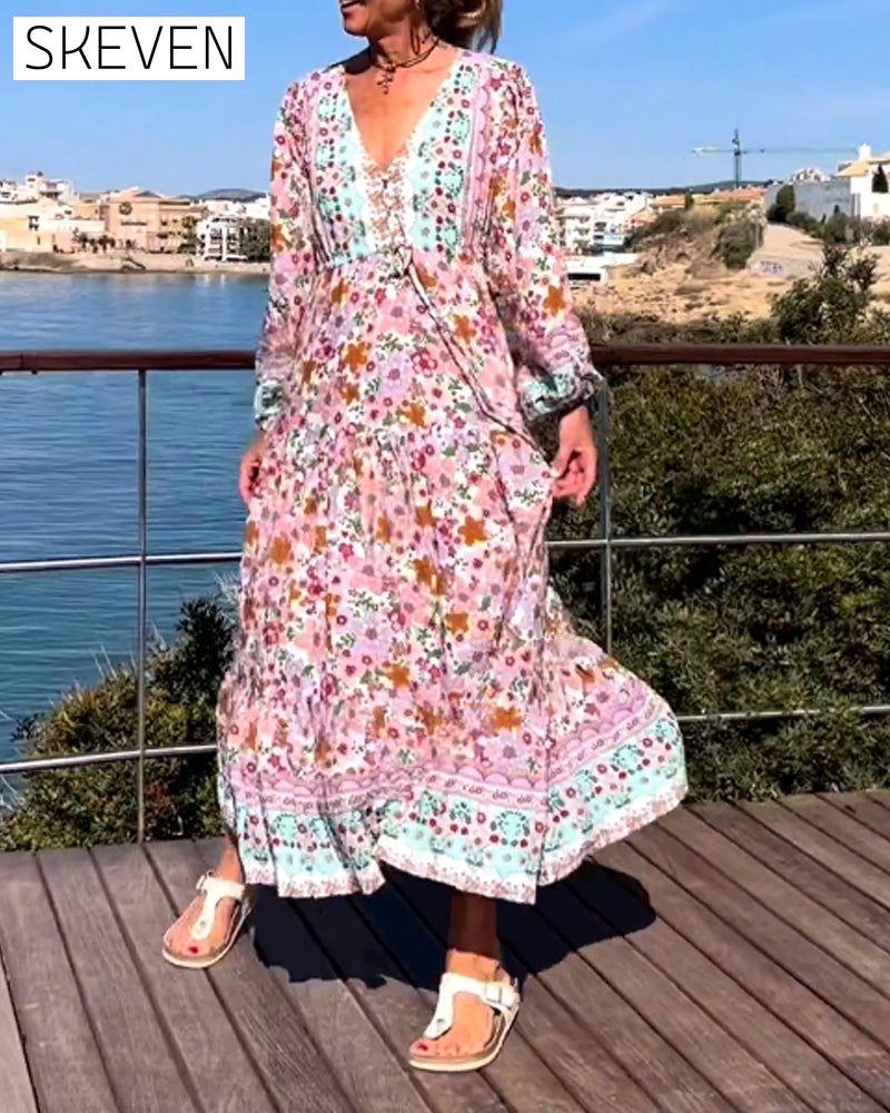 V-neck Floral Print Dress
