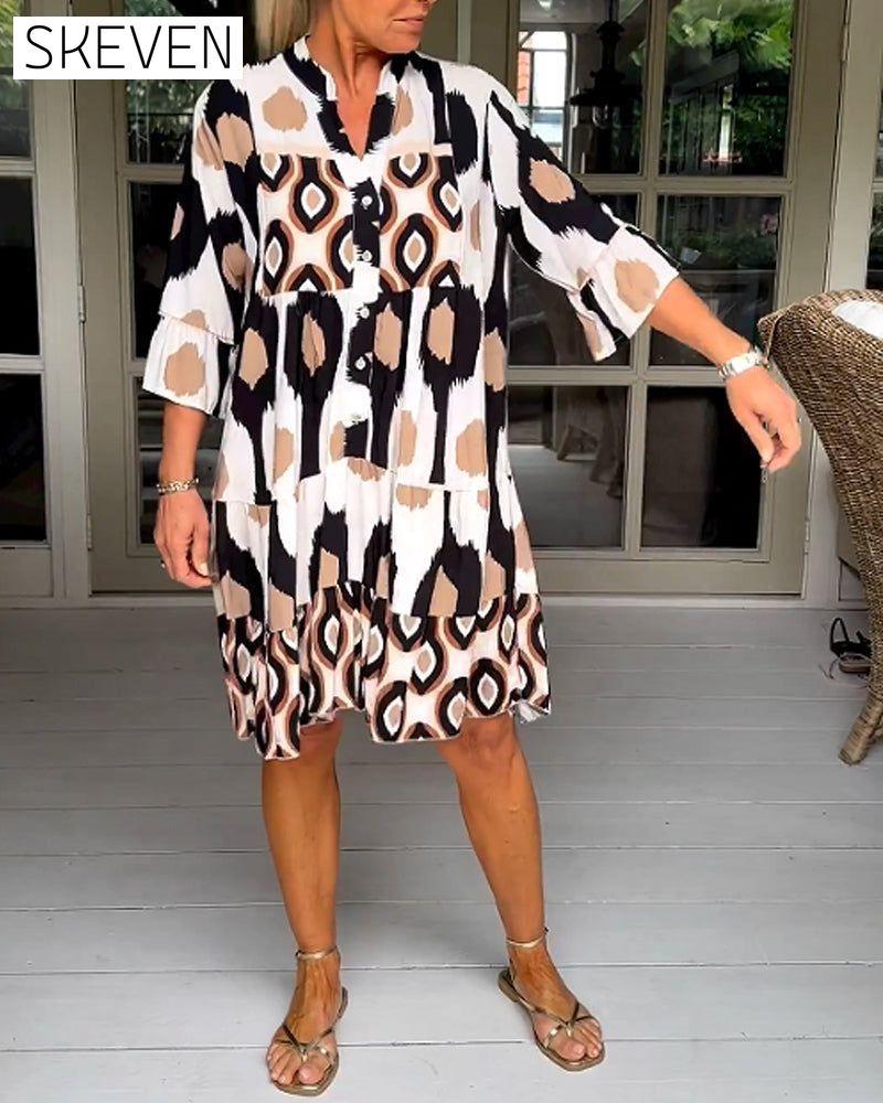 Printed 3/4 Sleeve Dress 23BF Casual Dresses Clothes discount Dresses Spring Summer