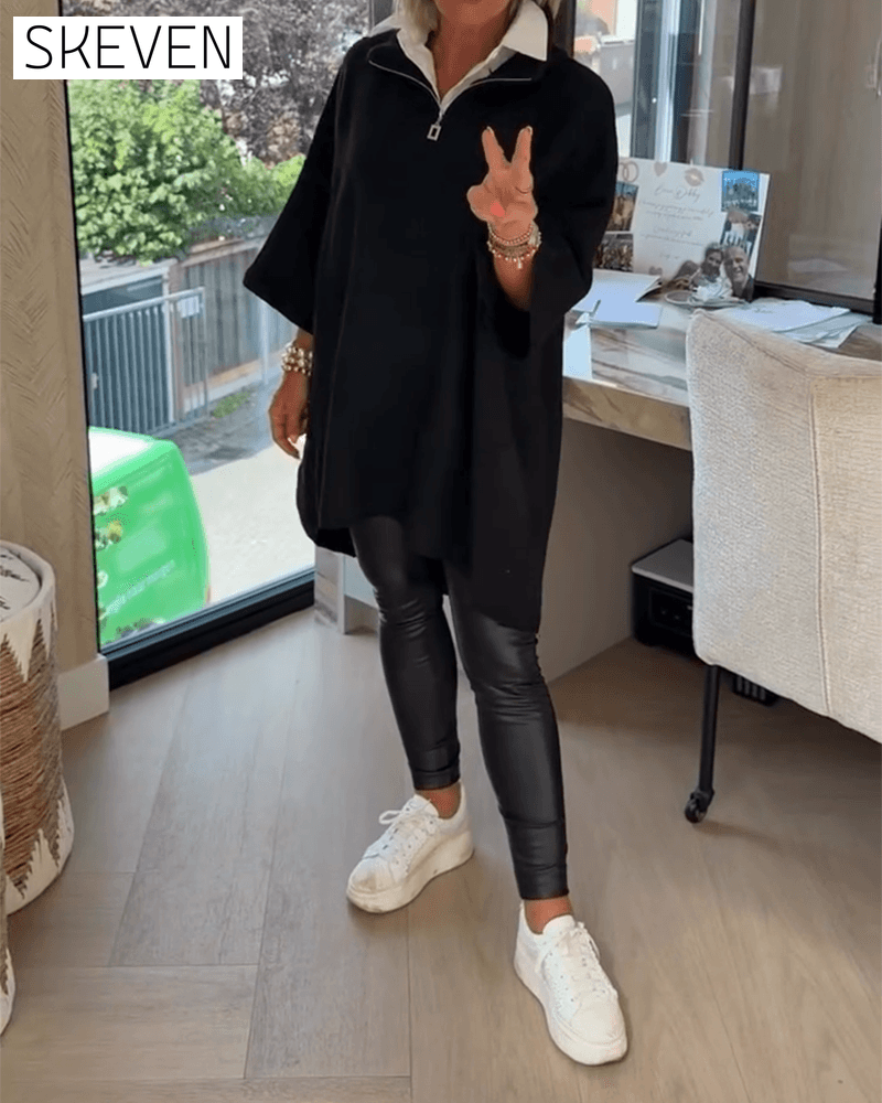 Stand Collar Half-Zip Loose Pullover