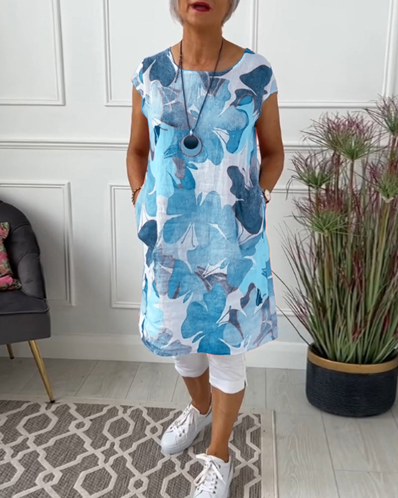 Colorful floral print casual long top