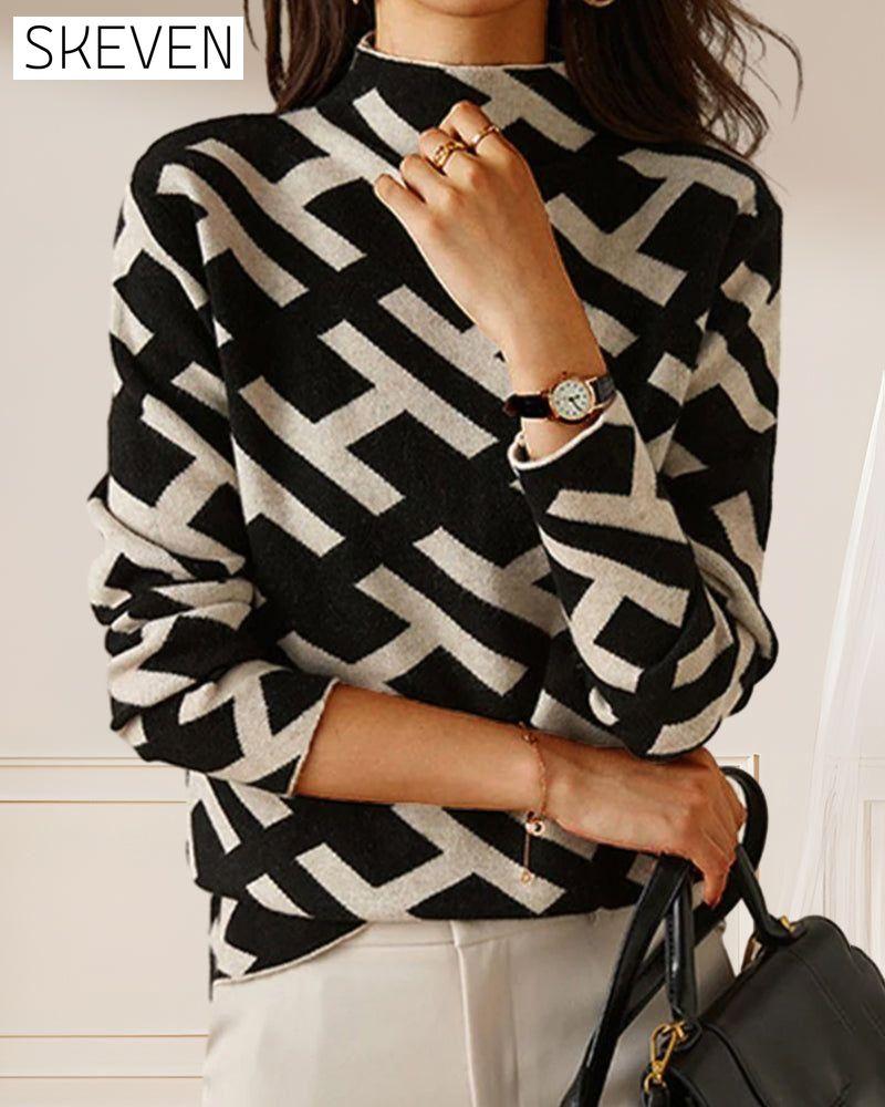 Geometric Alphabet Print Sweater 2023 F/W 23BF clothes discount Spring Sweaters Sweaters & Cardigans Tops/Blouses