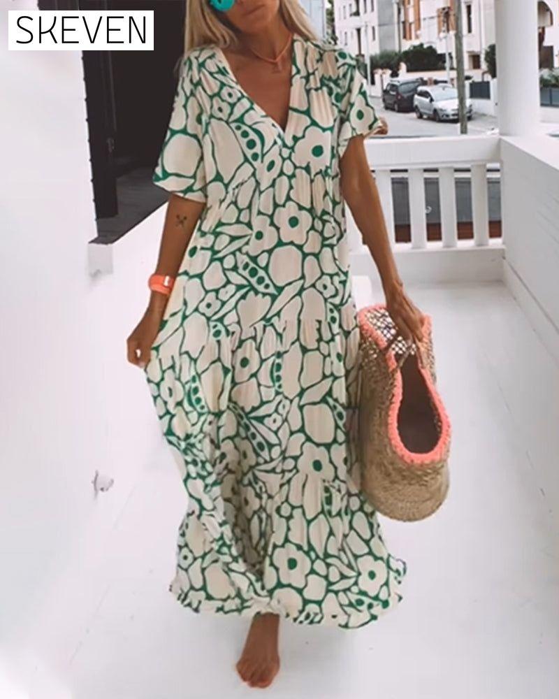 Printed v-neck loose dress 23BF Casual Dresses Clothes Dresses Spring Summer