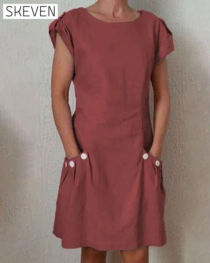 Solid color dress with pockets Burgundy 23BF casual dresses Clothes Dresses Spring Summer