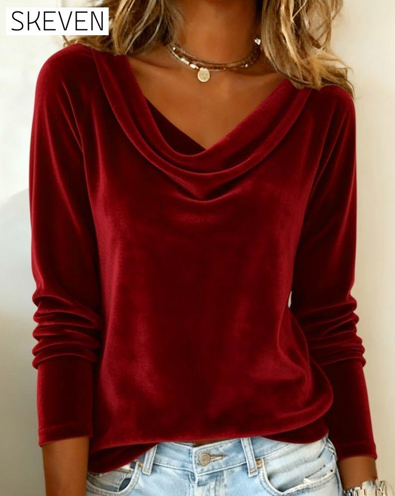 Velvet Solid Color Long-Sleeved Top