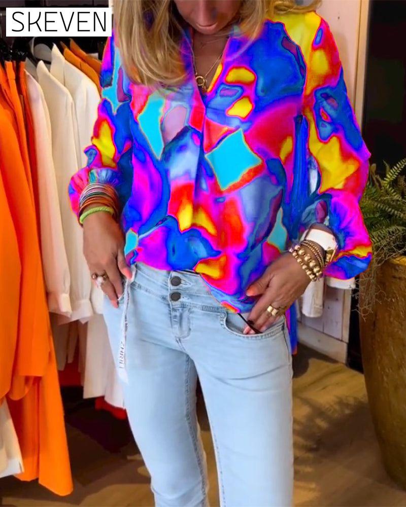 Blouse décontractée colorée à manches longues