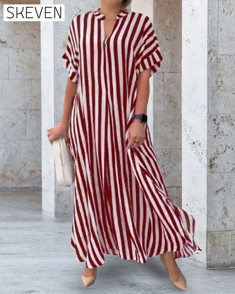 V-neck Shirt Dress in Stripe Print 23BF Casual Dresses Clothes Dresses SALE Spring Summer