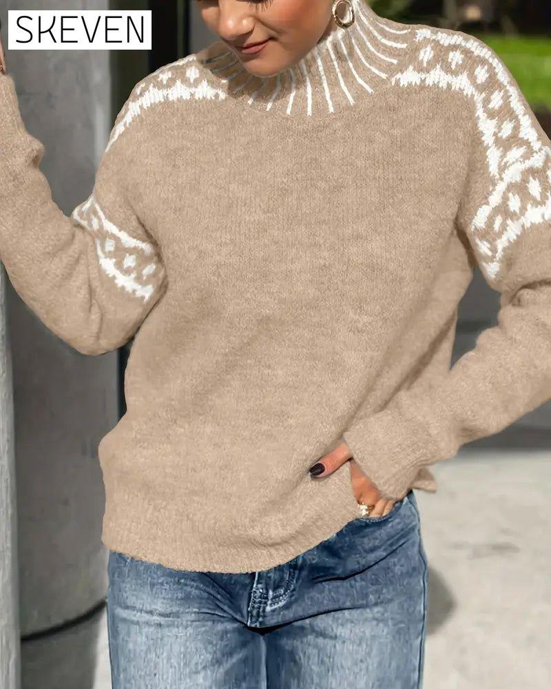 High Neck Patterned Contrast Jumper