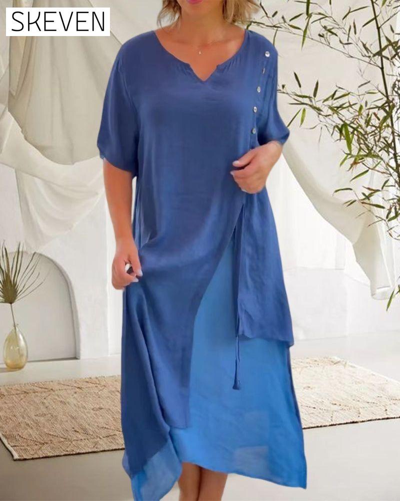 Casual Asymmetrical Dress with Short Sleeves 23BF Casual Dresses Clothes Dresses Spring Summer
