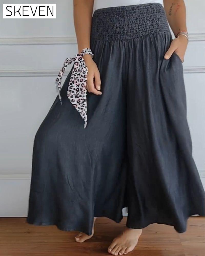 Elastic waist wide leg pants