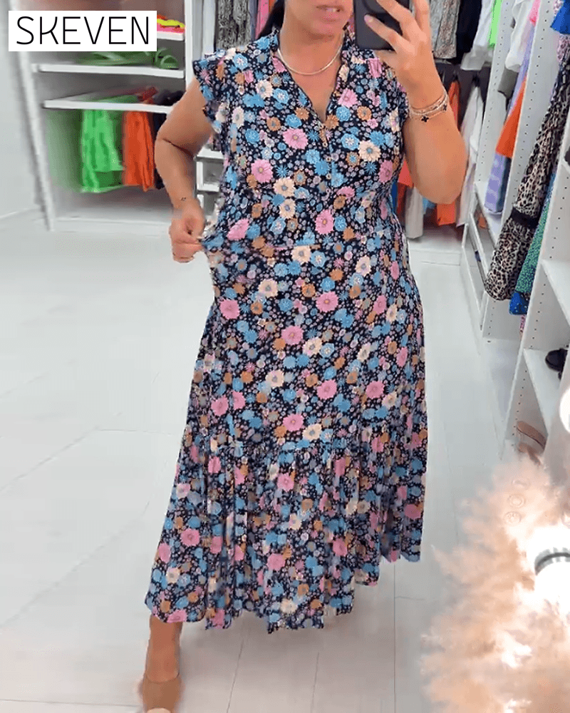 Ärmelloses Kleid mit V-Ausschnitt und Blumenmuster