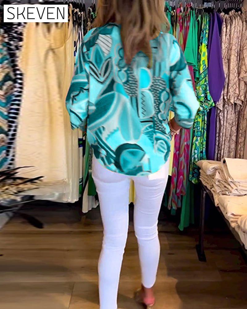 Long Sleeve Loose Printed Blouse