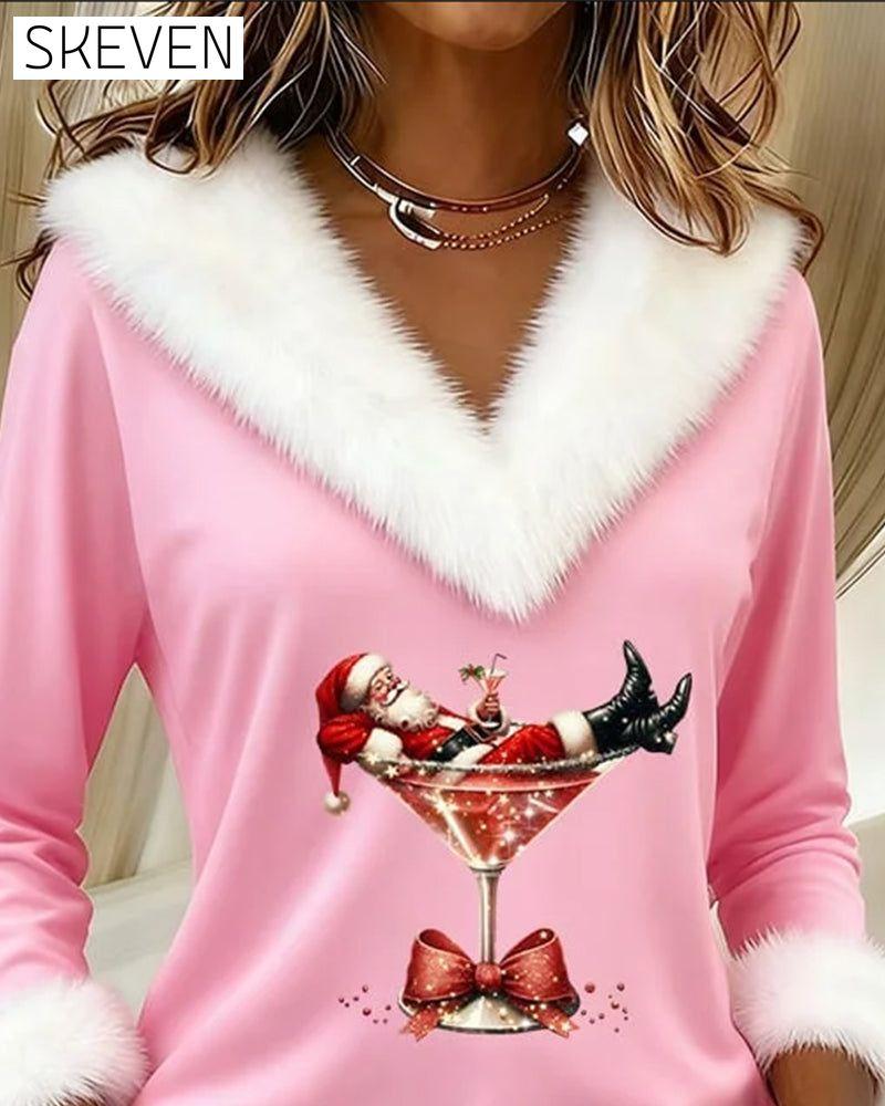 Langarmshirt mit Plüsch-Weihnachtsprint