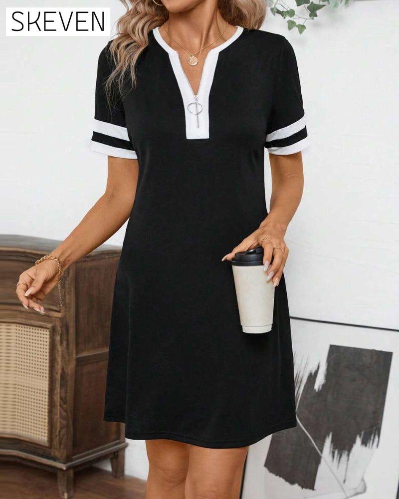 Robe à manches courtes ajustée et demi-zip à blocs de couleurs