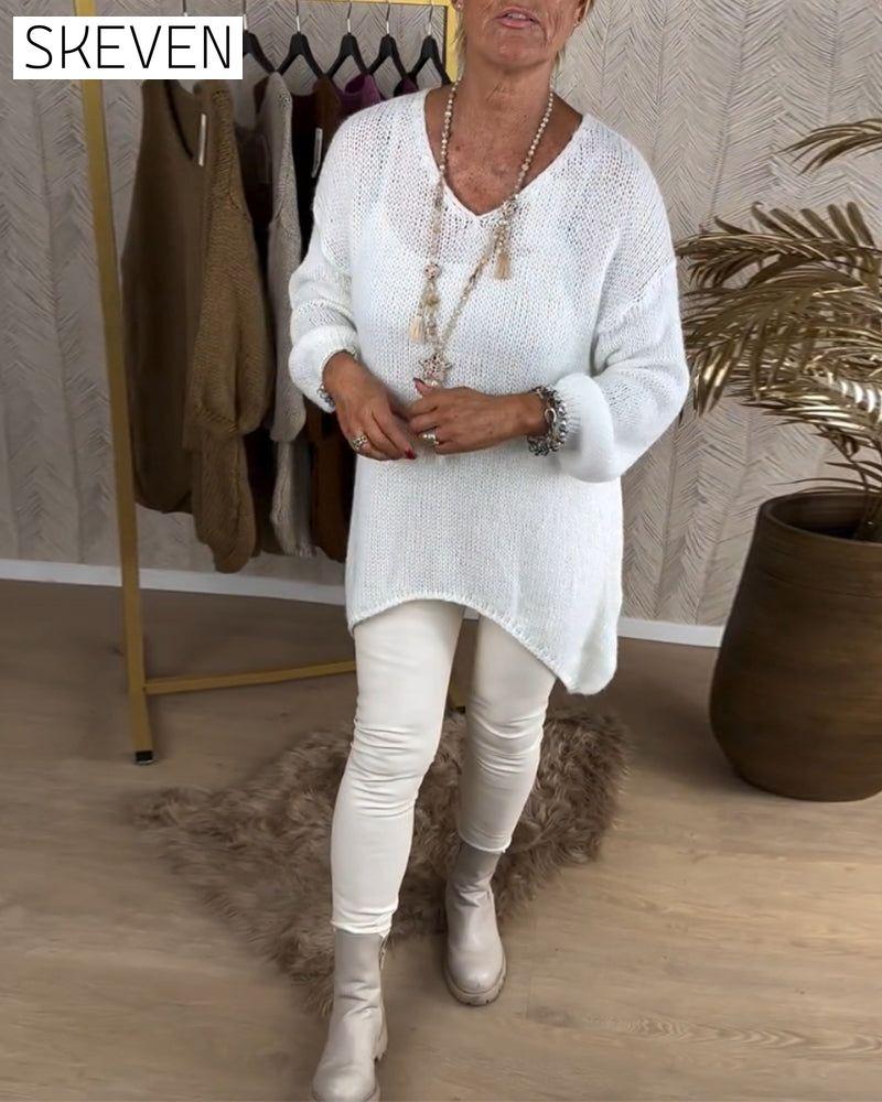 Irregular solid color casual sweater