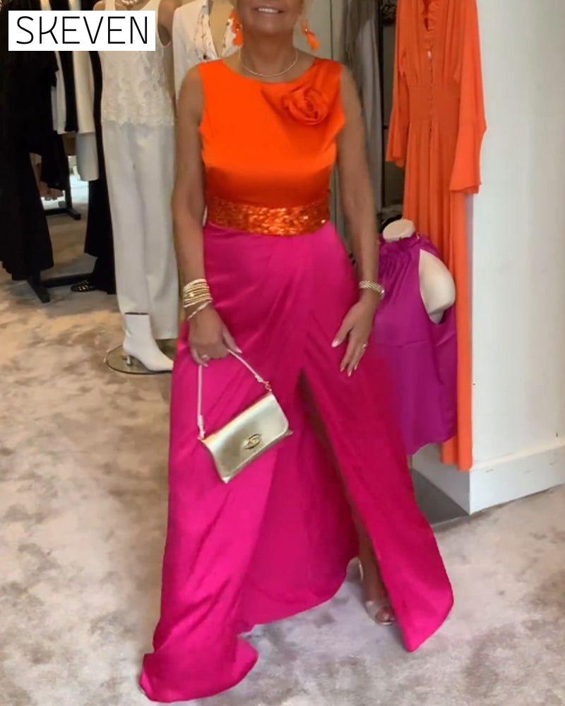 Slit sleeveless casual dress