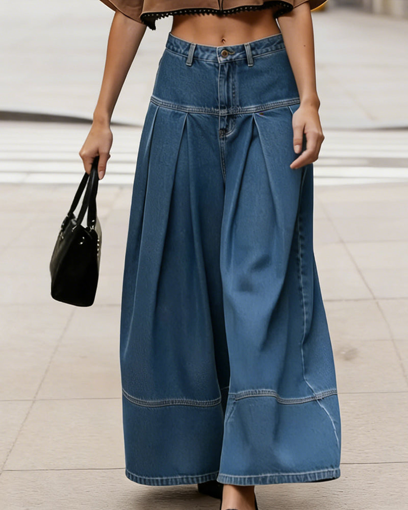 High-Waist Wide-Leg Denim Pants