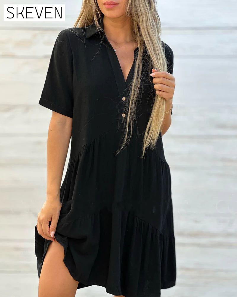 Kleid in Unifarbe mit bequemem Reversknopfverschluss