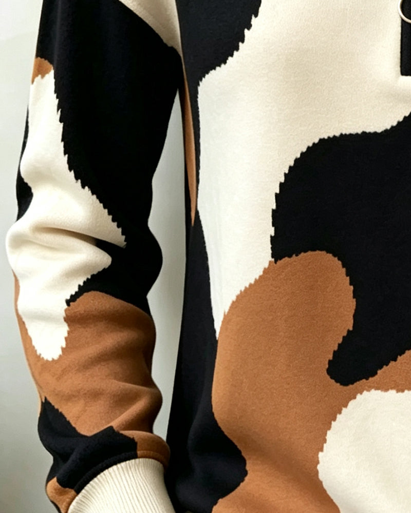 Color Block Zipper Casual Sweatshirt