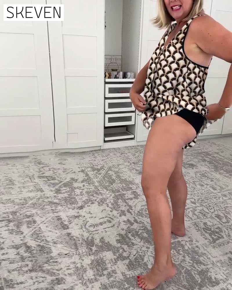 Maillot de bain deux pièces géométrique sans manches
