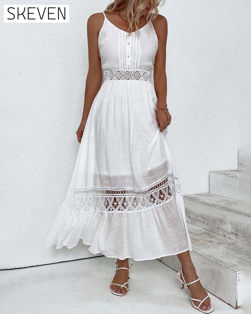 Elegantes, einfarbiges Spitzenkleid mit Trägern