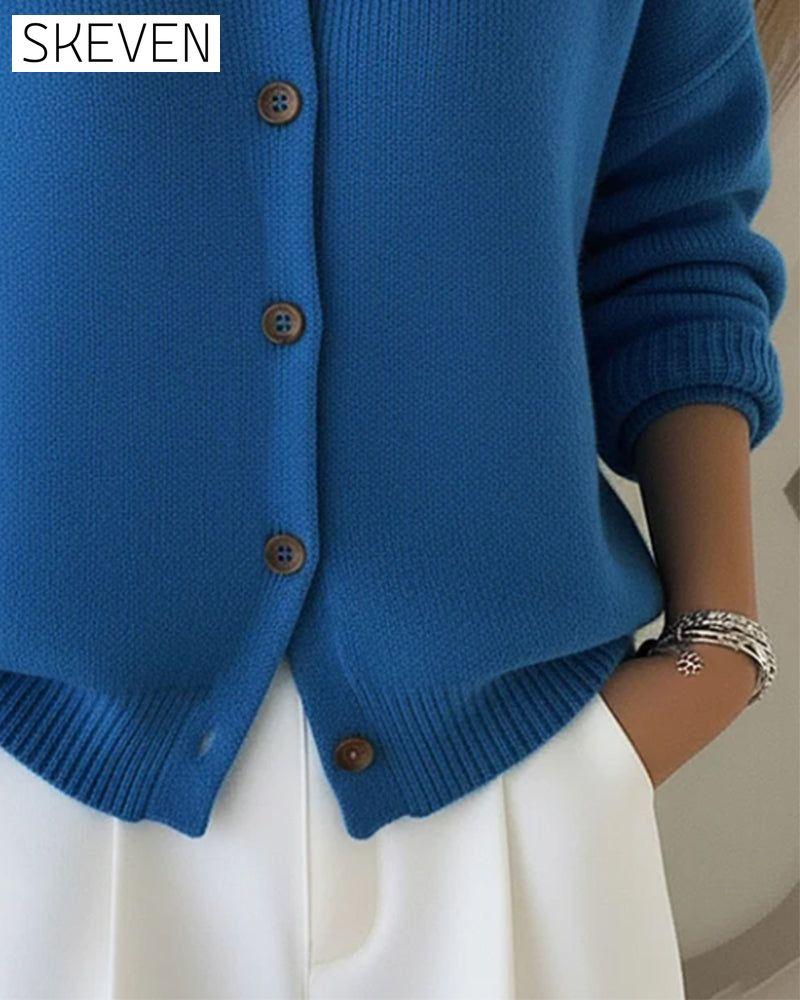 Langärmeliger Pullover mit Knopfleiste und Revers