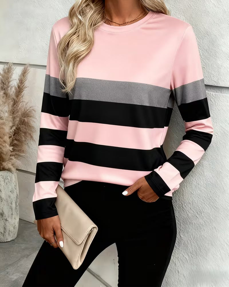Round Neck Stripe Casual Top