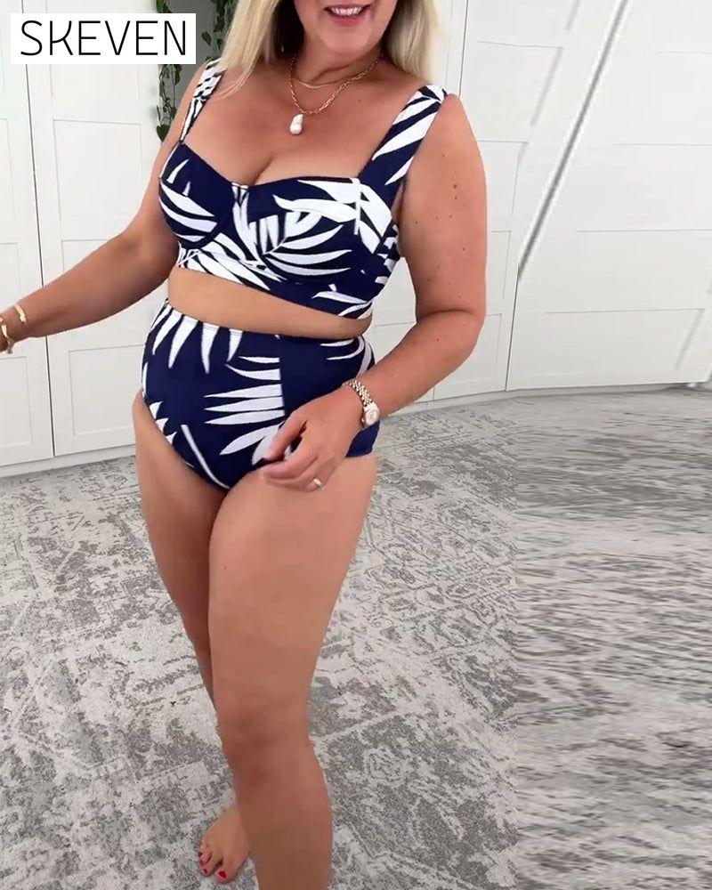 Three-Piece Hawaiian Print Swimsuit