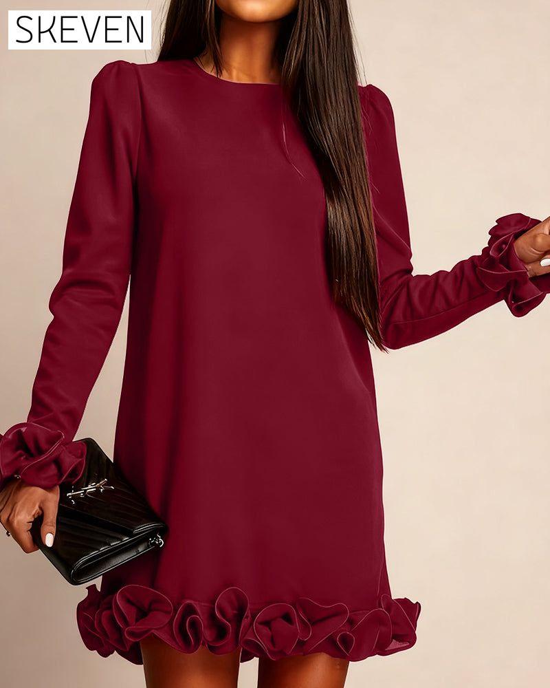 Puff Sleeve Straight Flower Bud Dress