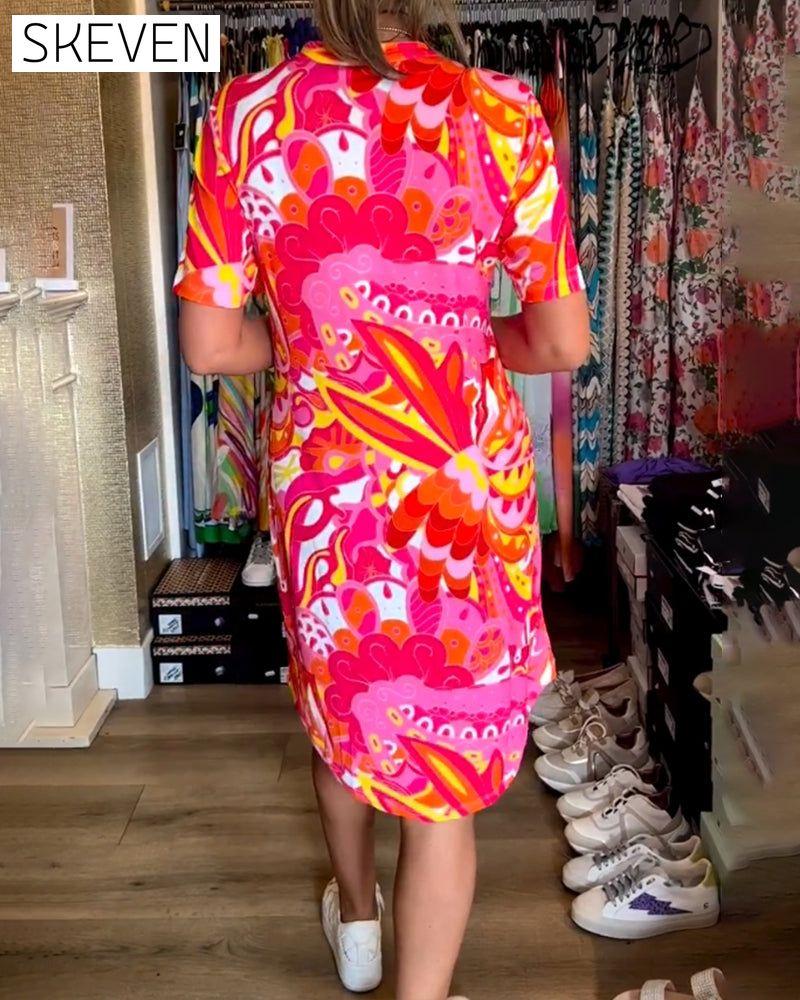 robe à manches courtes imprimée avec poches