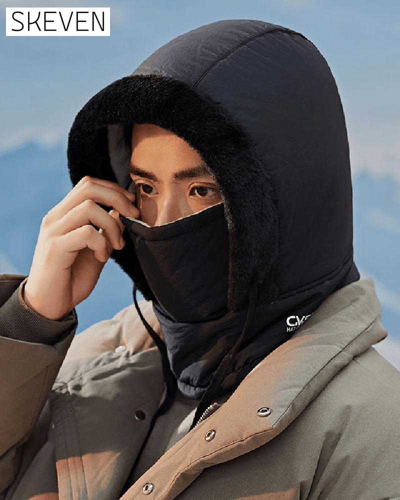 Thickened Thermal Hood With Plush Lining And Face Mask For Men And Women