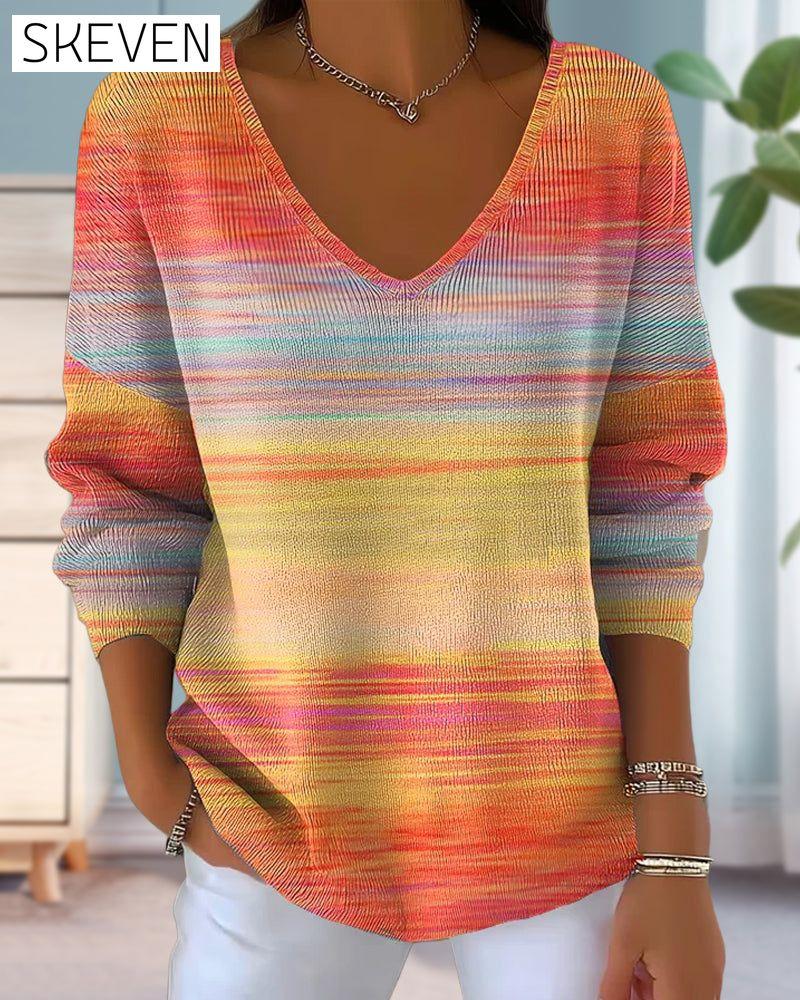 V-Neck Rainbow Stripe Jumper