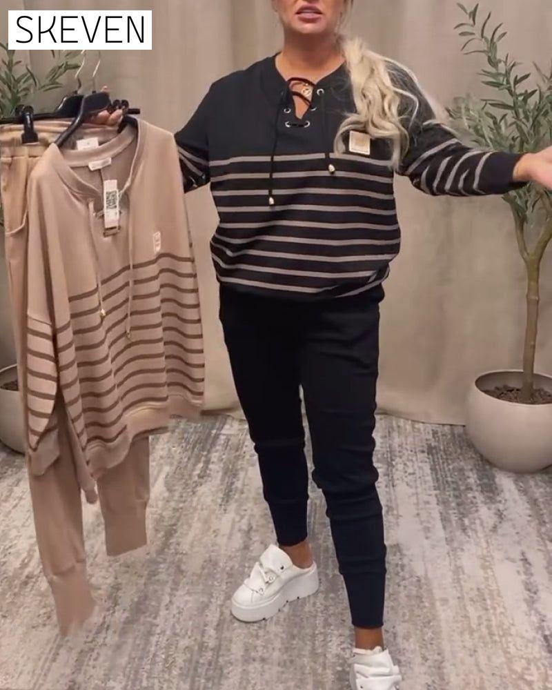 Casual Striped Ankle Sports Two-Piece Sets