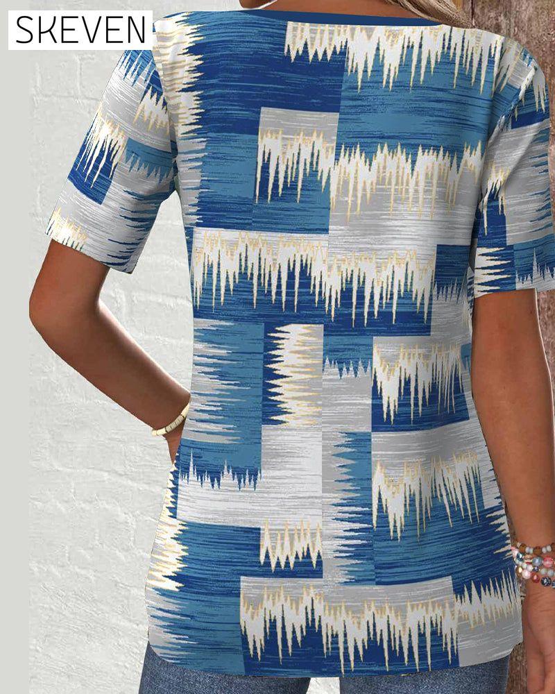 Casual Short-Sleeved Digital Printed Blouse
