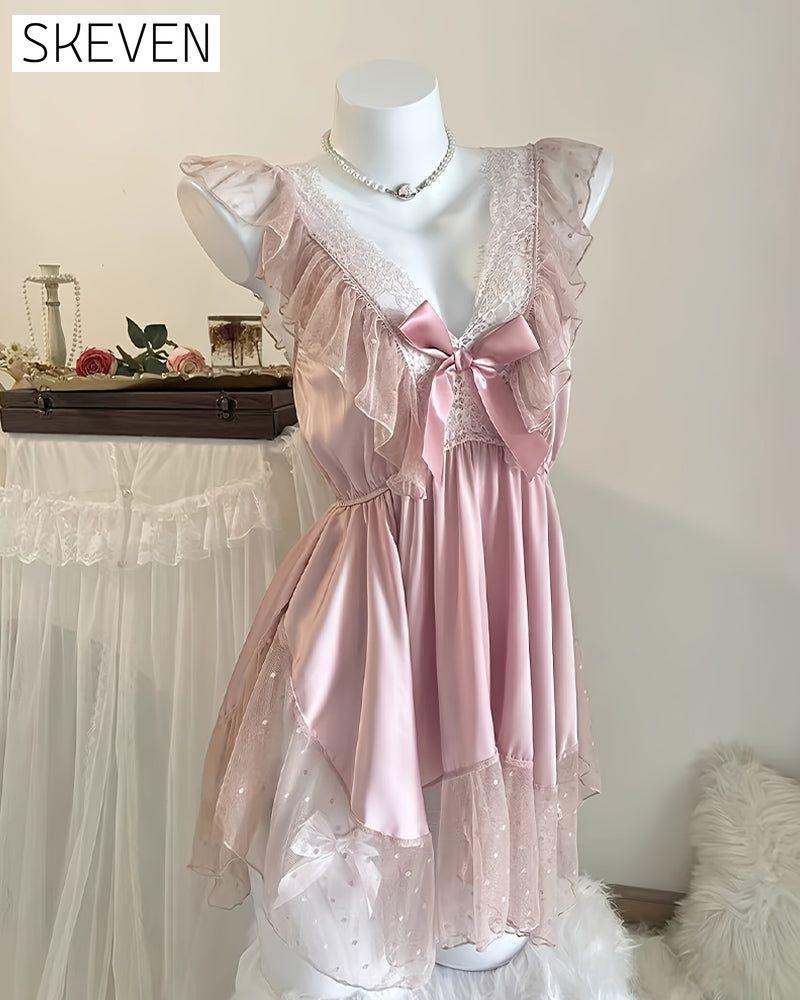 Sexy Backless Deep V Lace Comfortable Sleepwear Women'S