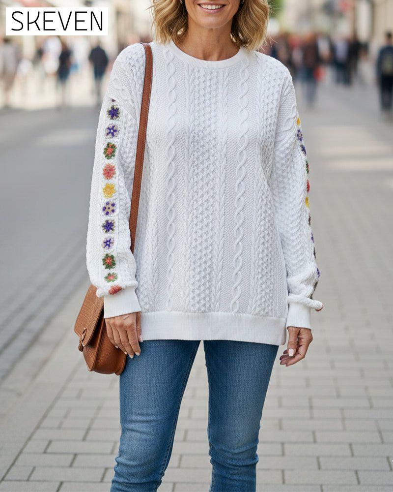 Round Neck Crocheted Patchwork Sweatshirt