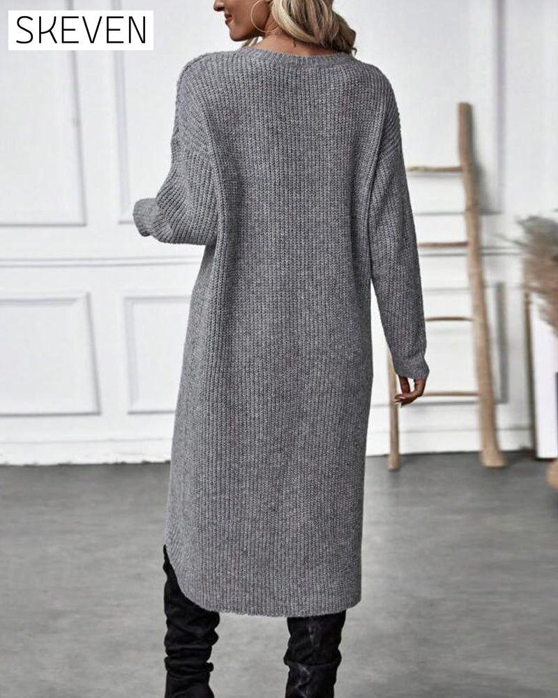 Strickkleid in Unifarbe mit unregelmäßigem Saum