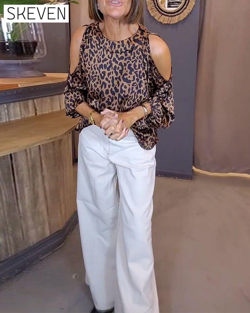 Bluse mit Leopardenmuster und Bindebändern, schulterfrei