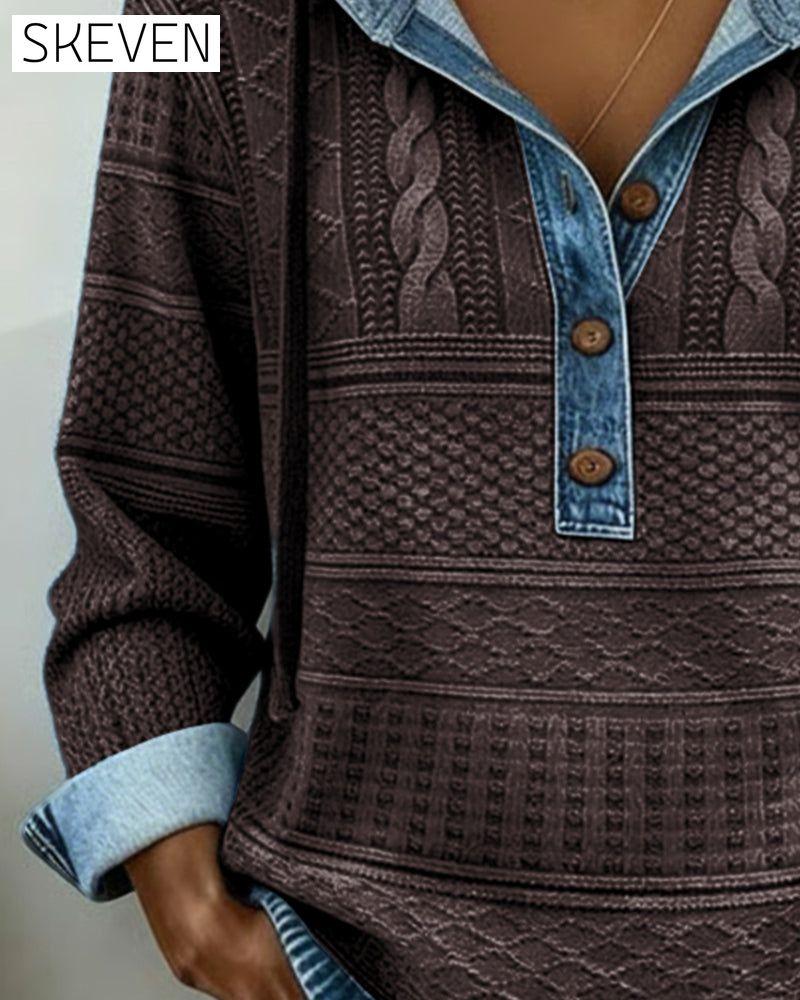 Zopfstrick-Denim-Patchwork-Hoodie